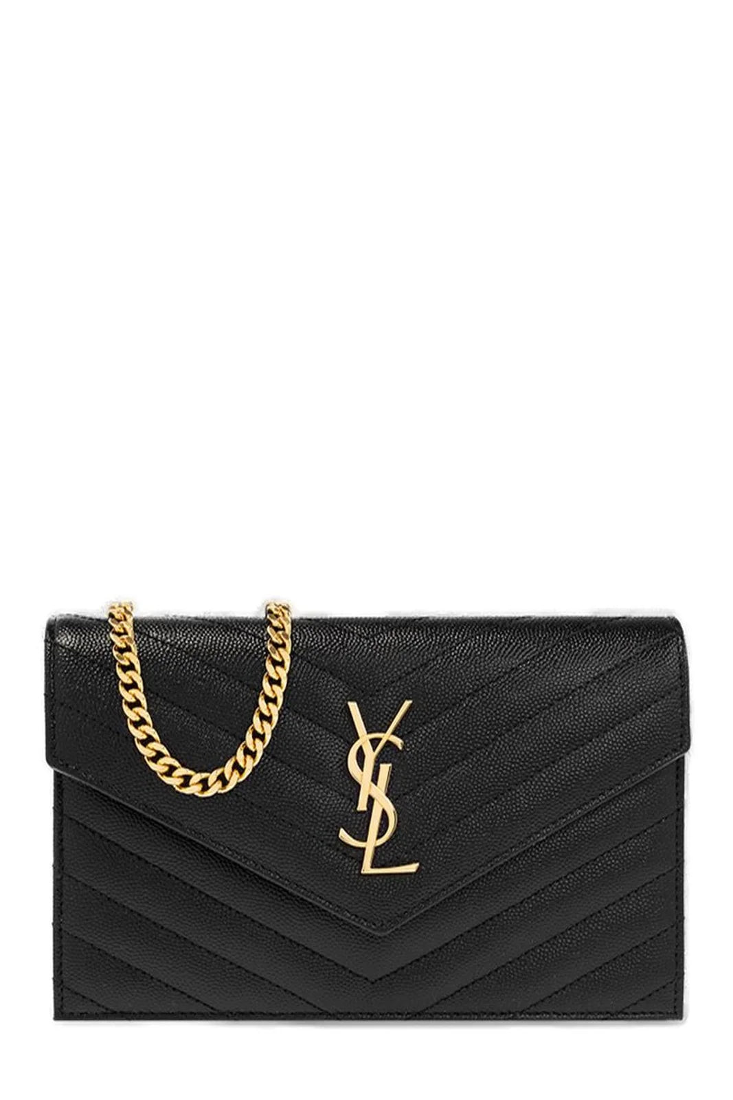 Saint Laurent YSL Cassandre Envelope Chain Wallet Black Matt