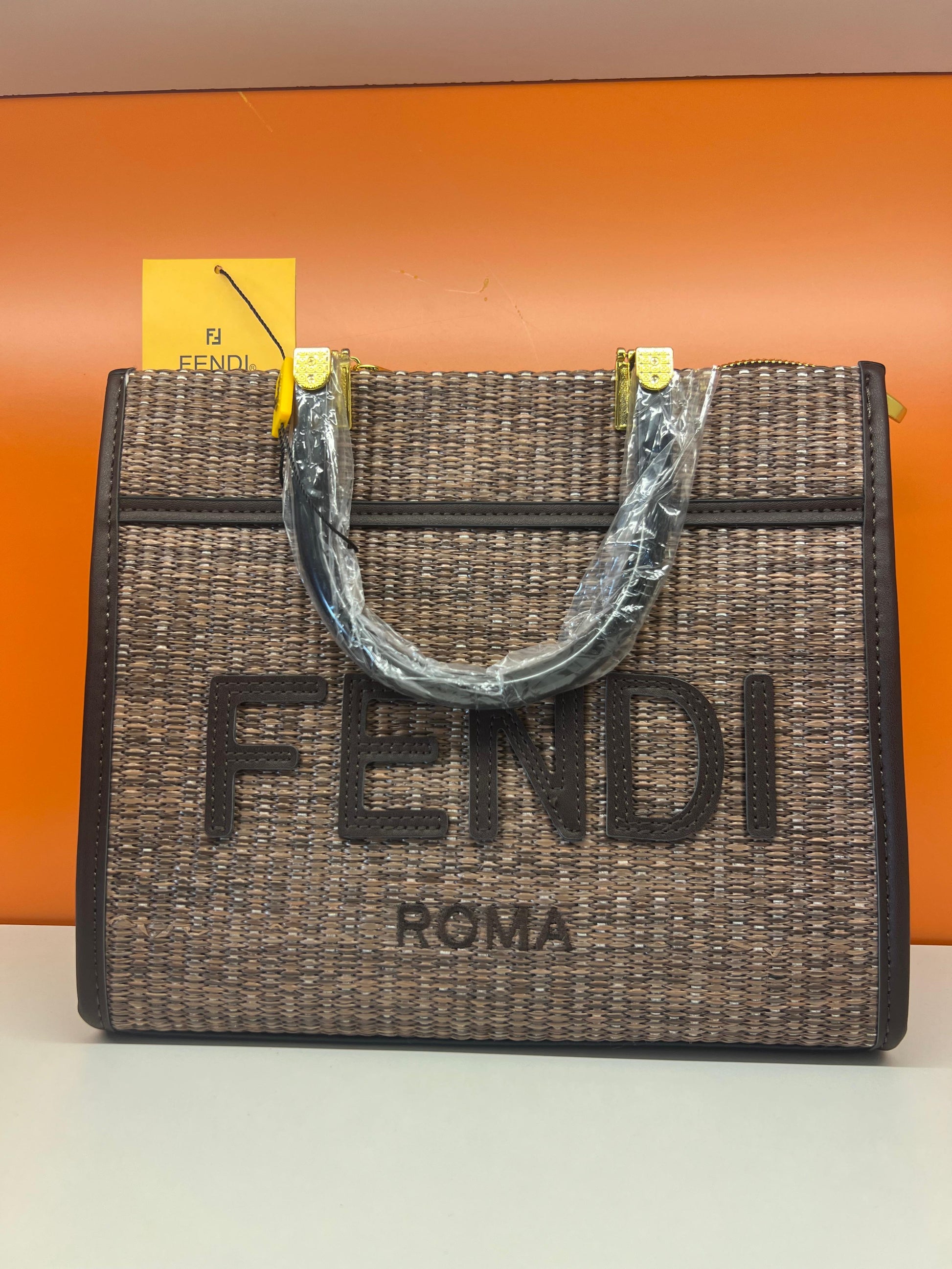 Fendi Sunshine Small Brown FF jacquard fabric bag