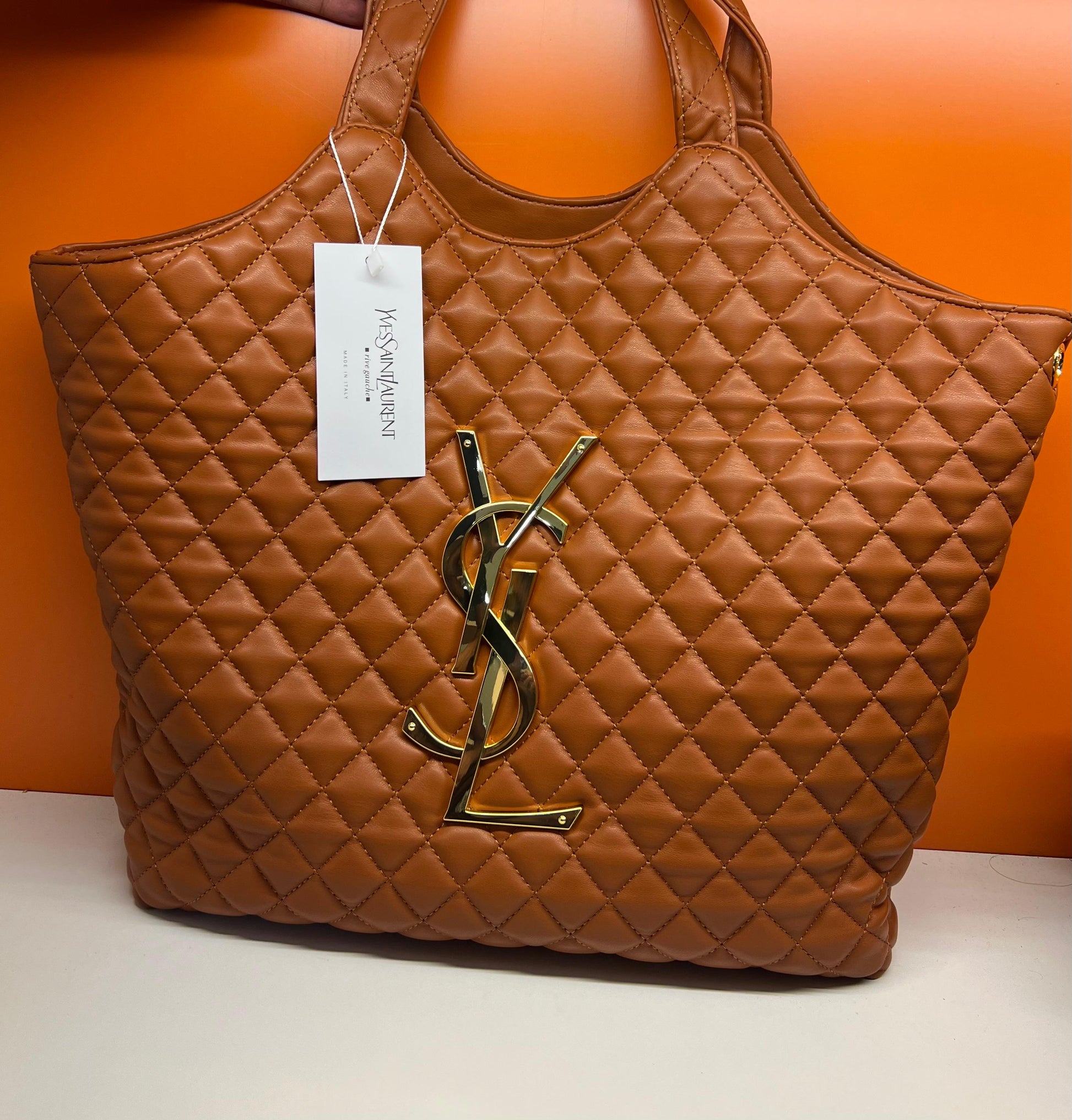 Saint Laurent Brown Quilted Leather Maxi Icare Shopping Tote