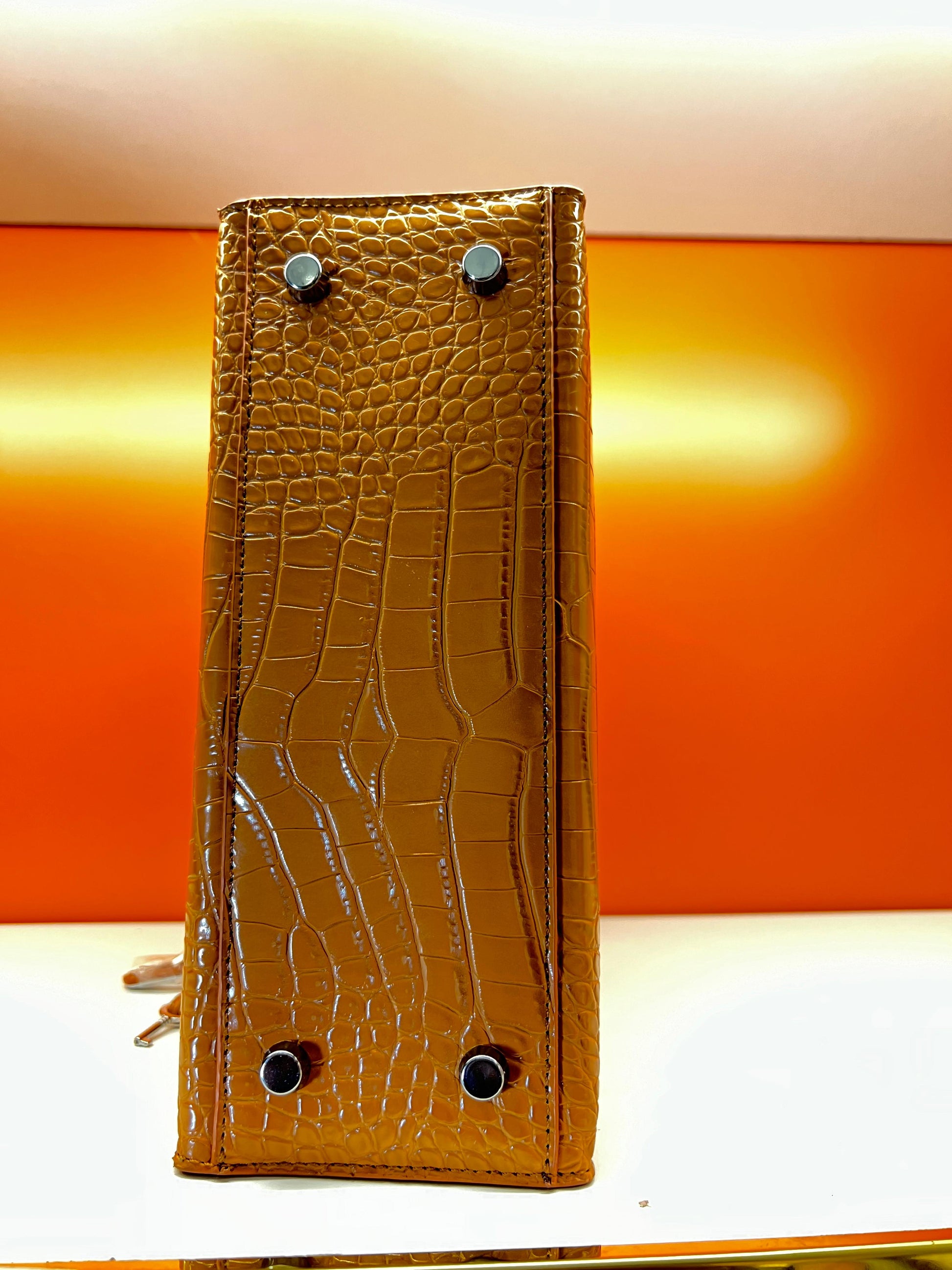 Hermes Crocodile Skin Small Carry Bag With Strap Brown