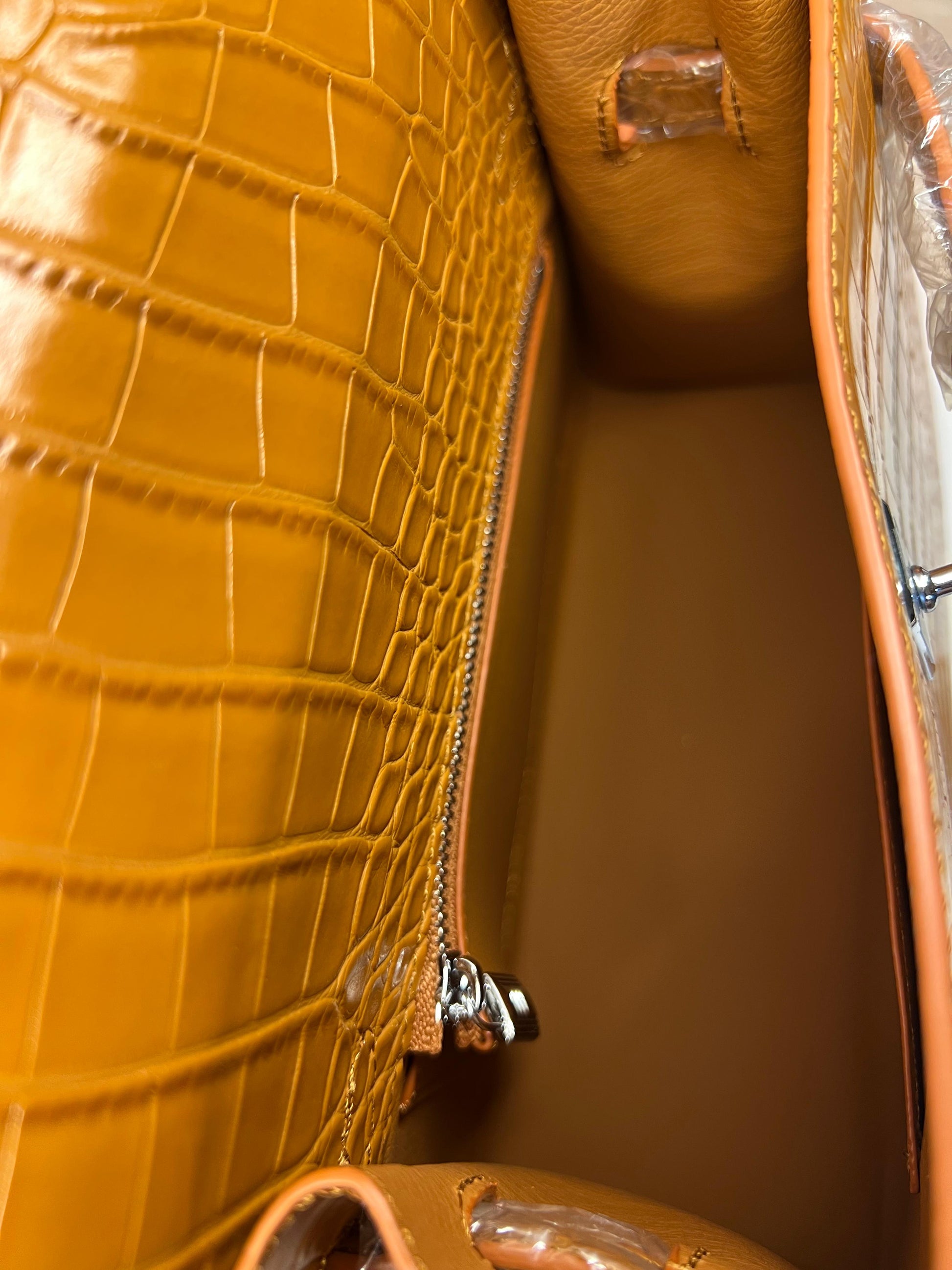 Hermes Crocodile Skin Small Carry Bag With Strap Brown