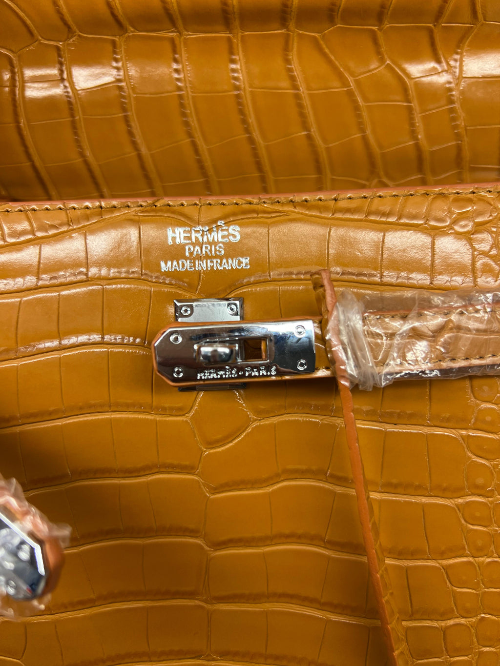 Hermes Crocodile Skin Small Carry Bag With Strap Brown