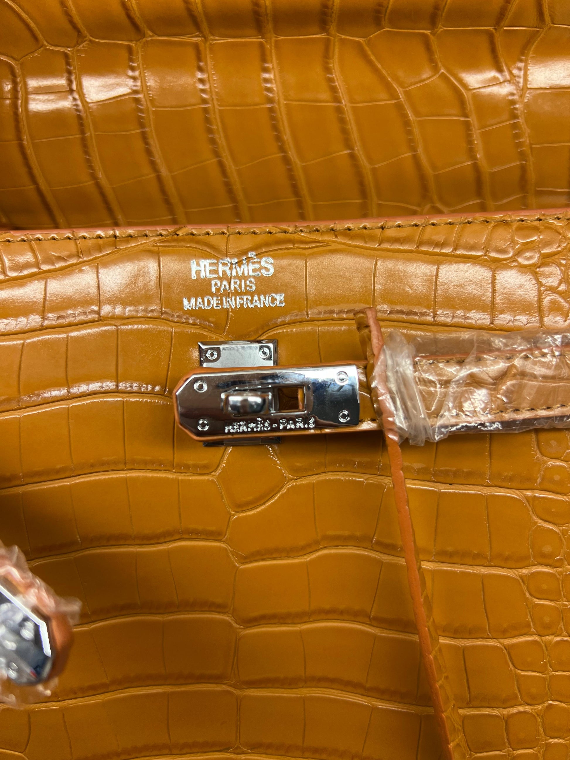Hermes Crocodile Skin Small Carry Bag With Strap Brown