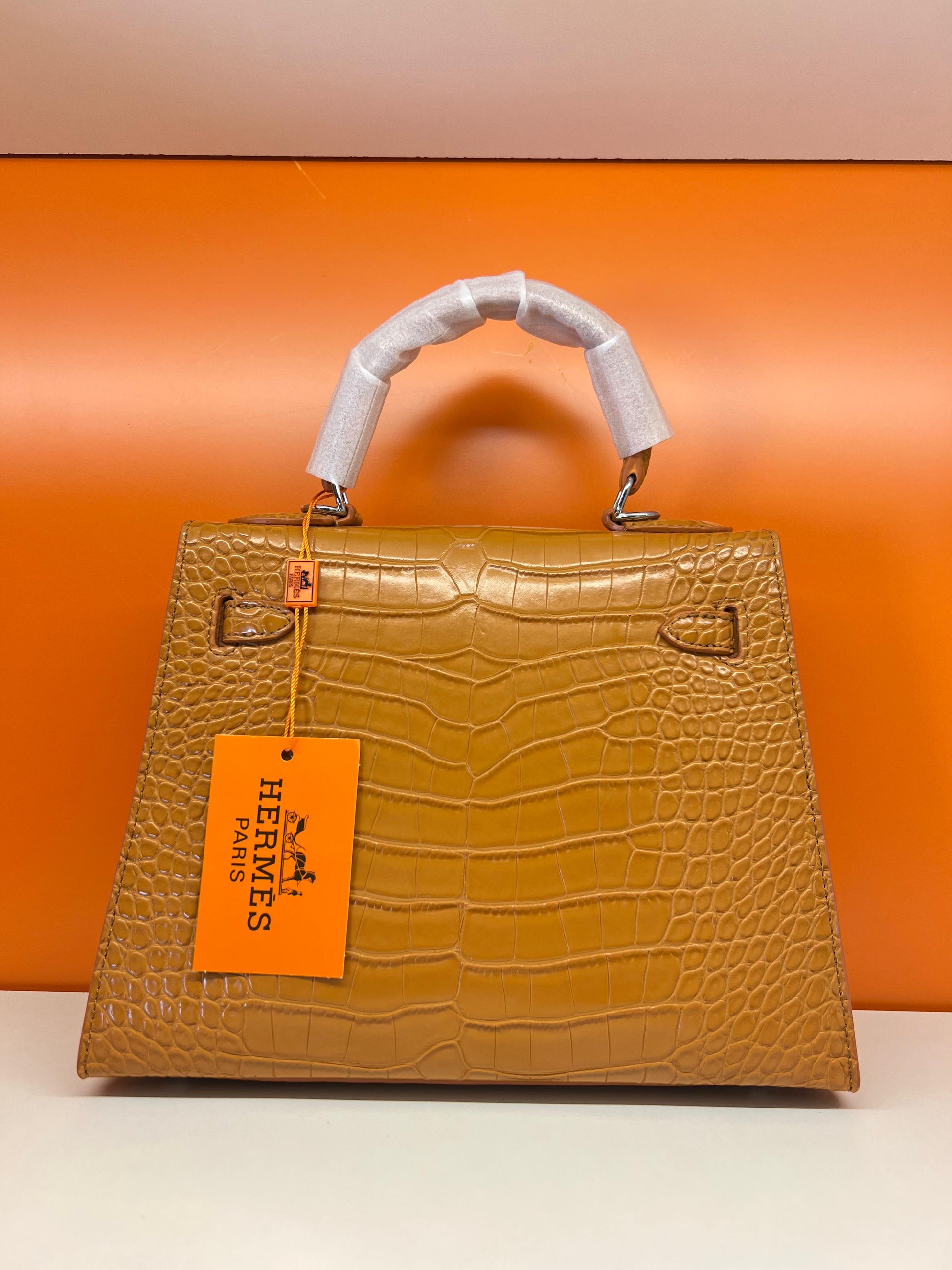 Hermes Crocodile Skin Small Carry Bag With Strap Brown