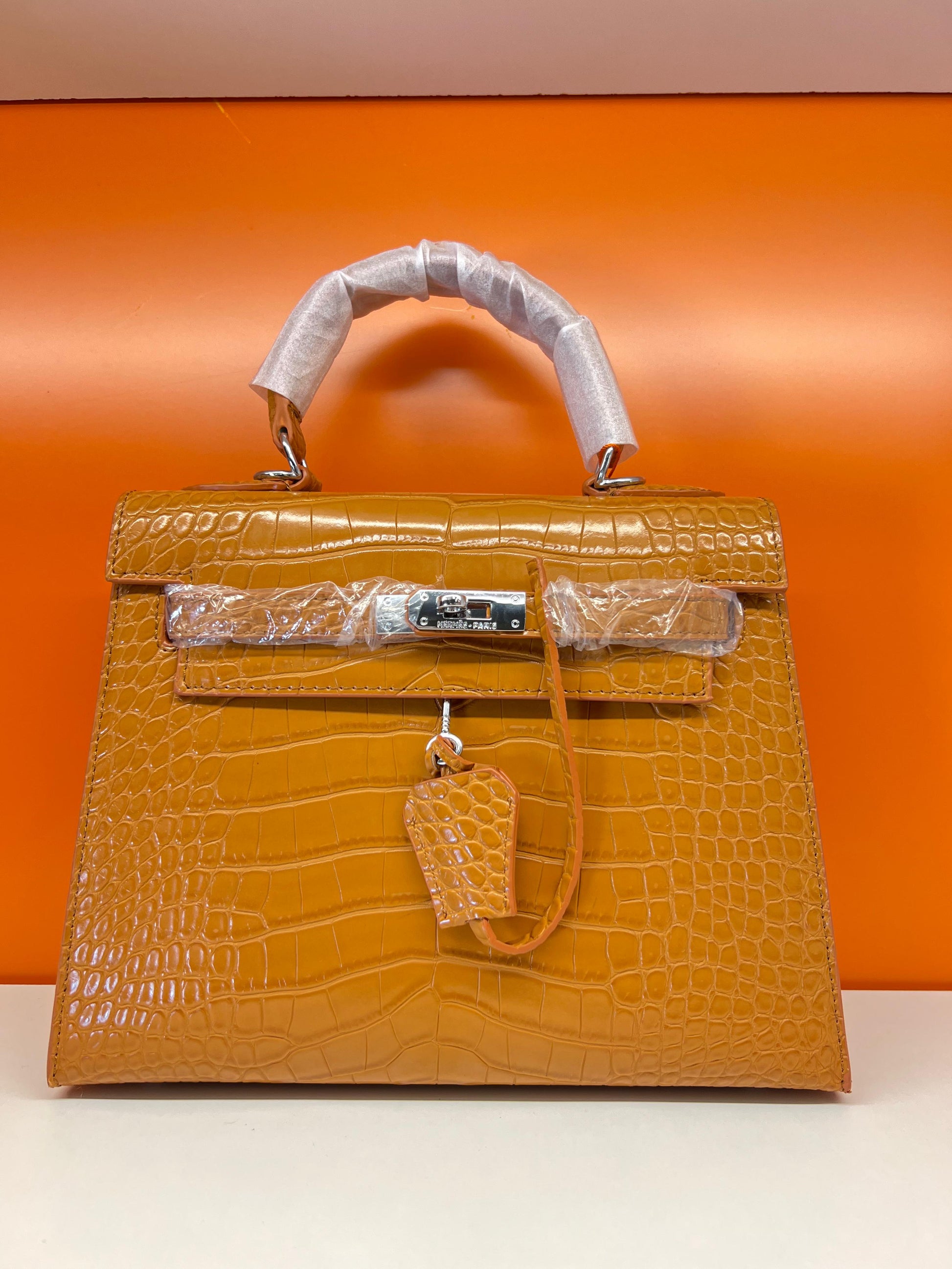Hermes Crocodile Skin Small Carry Bag With Strap Brown