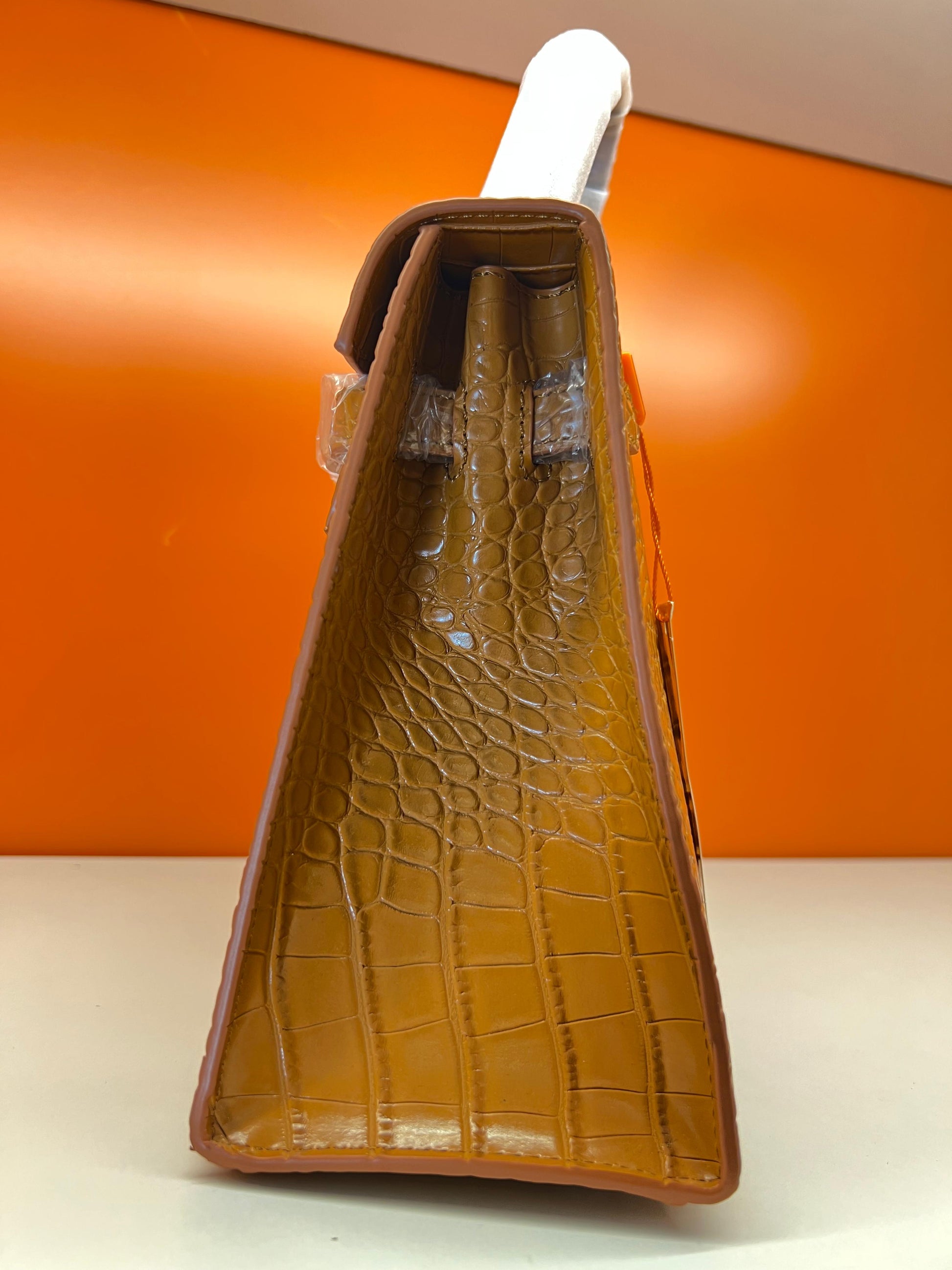 Hermes Crocodile Skin Small Carry Bag With Strap Brown