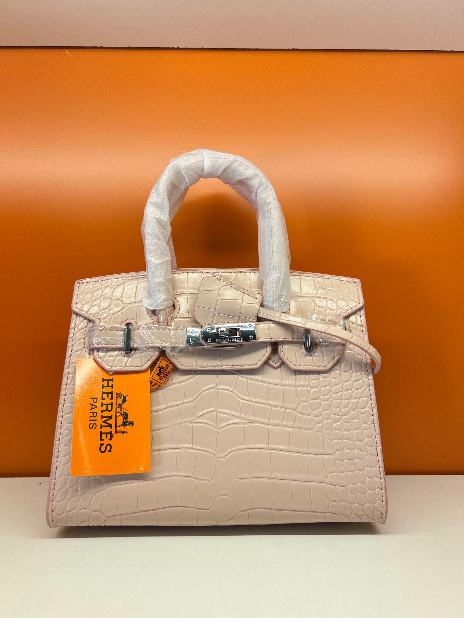 Hermes Birkin Crocodile Skin Small Carry Bag With Strap Pink