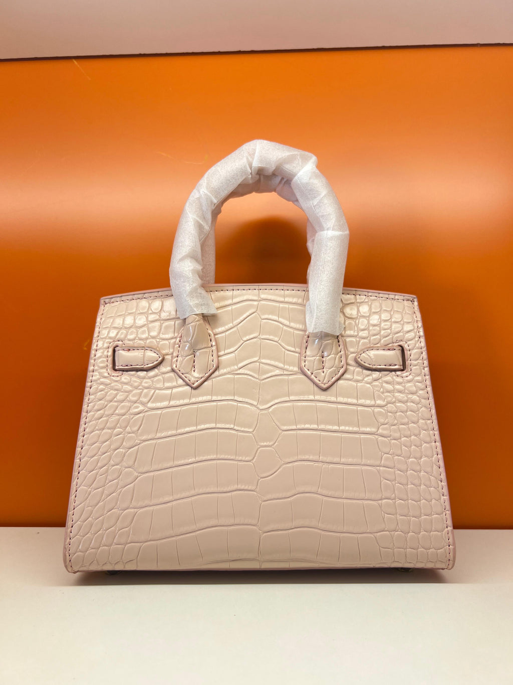 Hermes Birkin Crocodile Skin Small Carry Bag With Strap Pink