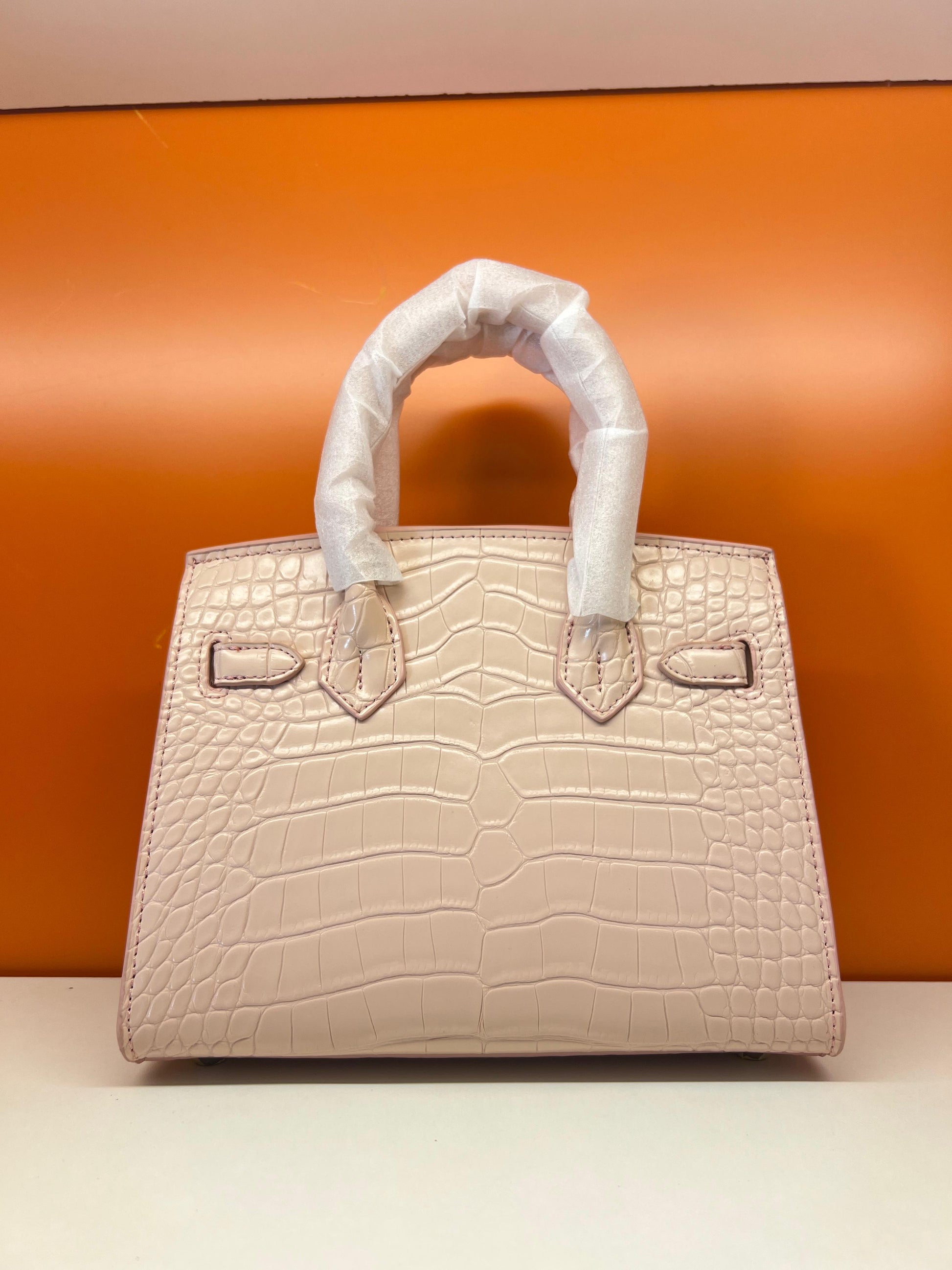 Hermes Birkin Crocodile Skin Small Carry Bag With Strap Pink