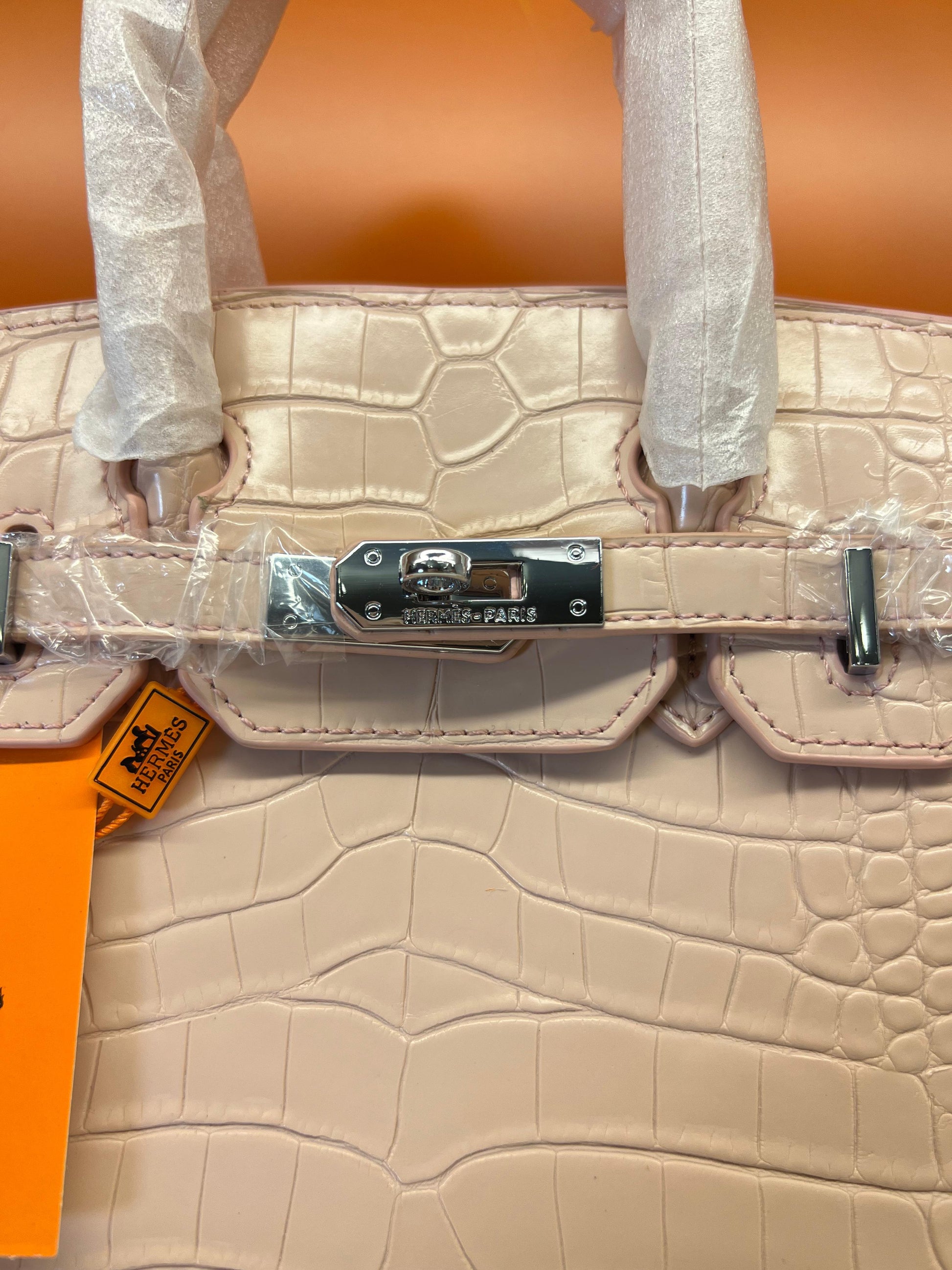 Hermes Birkin Crocodile Skin Small Carry Bag With Strap Pink