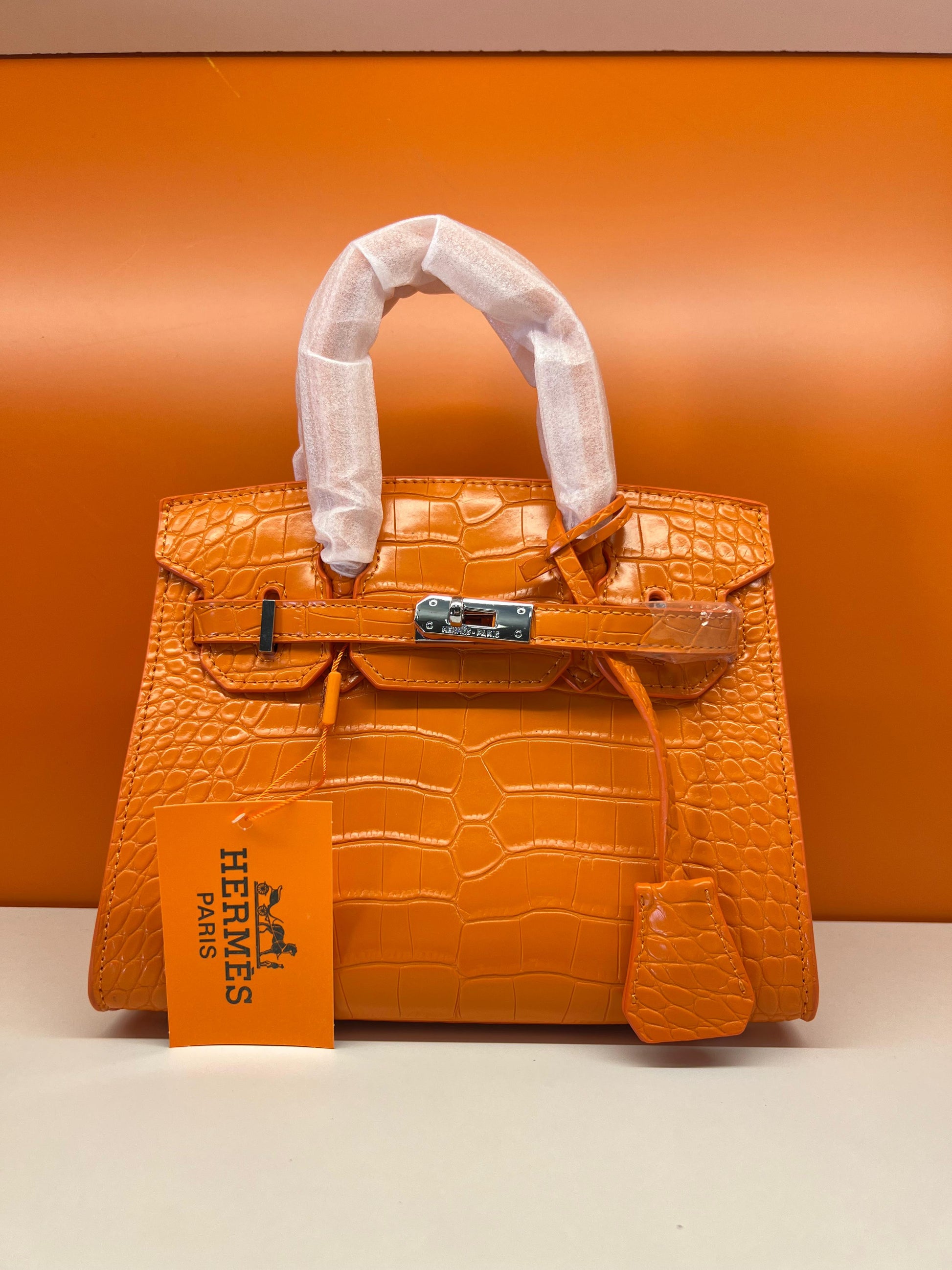 Hermes Birkin Crocodile Skin Small Carry Bag With Strap Orange