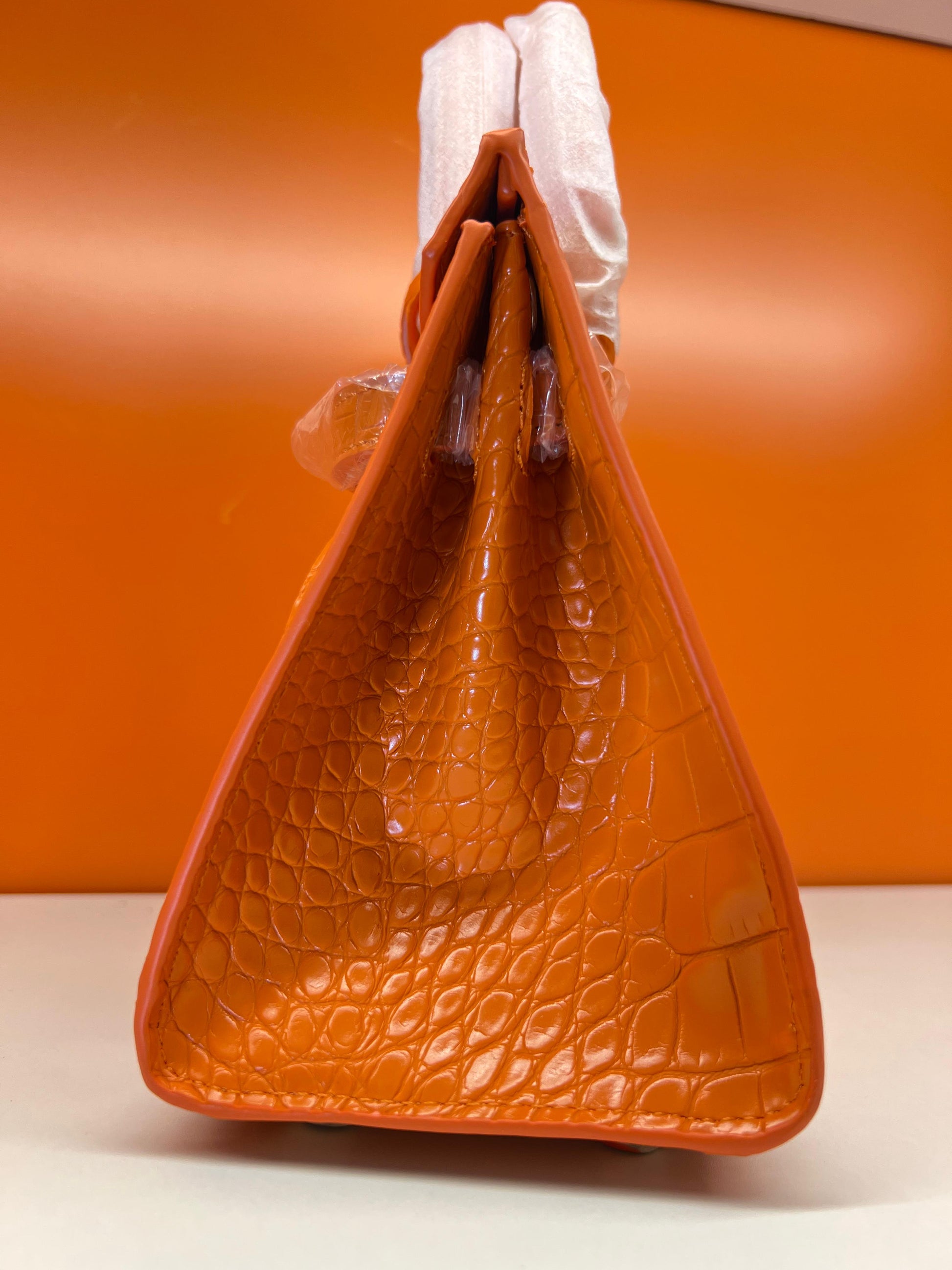 Hermes Birkin Crocodile Skin Small Carry Bag With Strap Orange