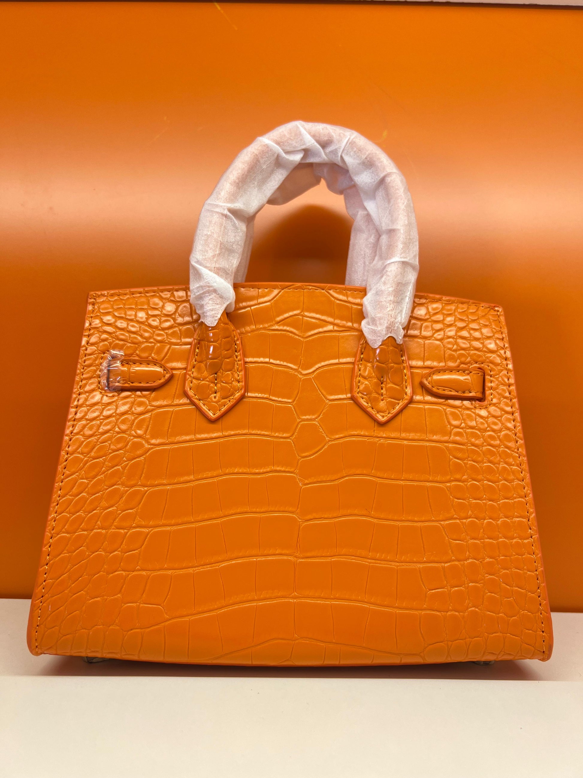 Hermes Birkin Crocodile Skin Small Carry Bag With Strap Orange