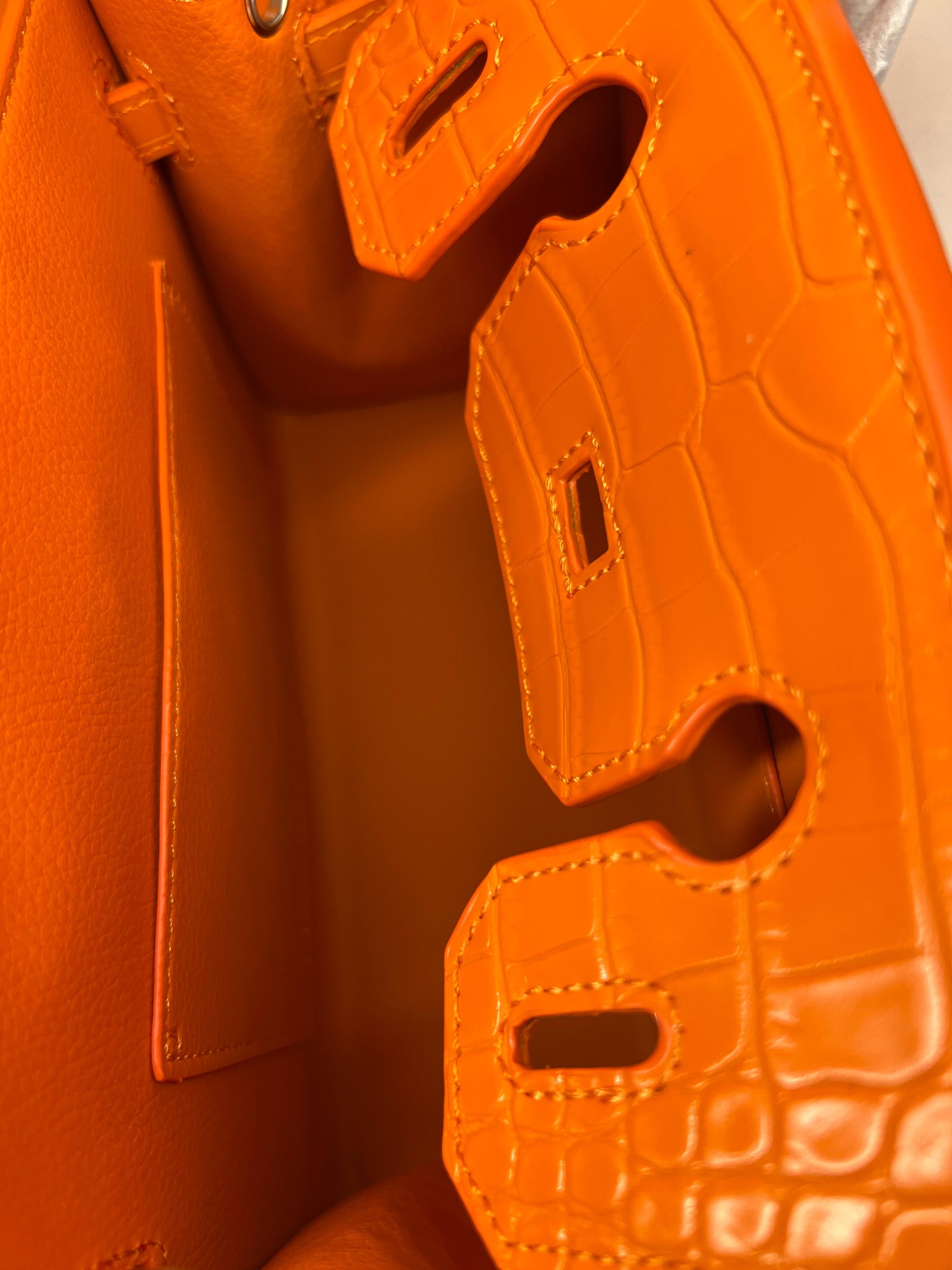 Hermes Birkin Crocodile Skin Small Carry Bag With Strap Orange