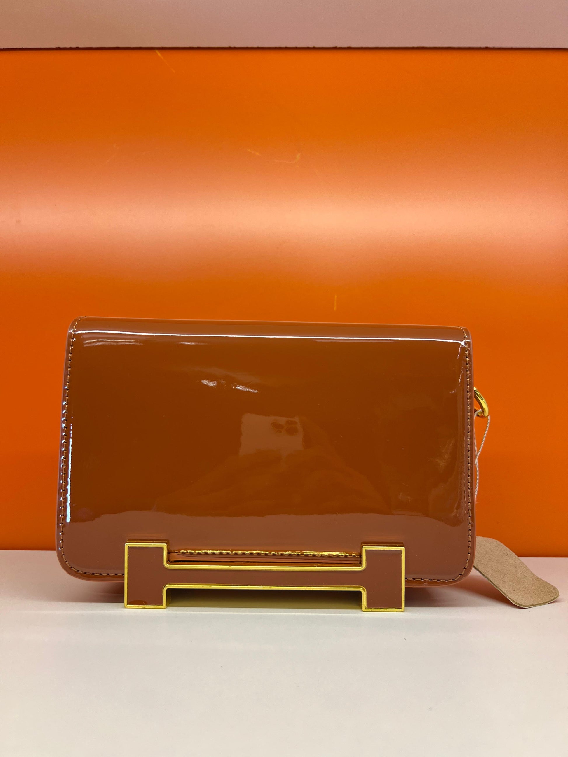 Hermes Small Wallet Crossbody With Strap Shiny Brown
