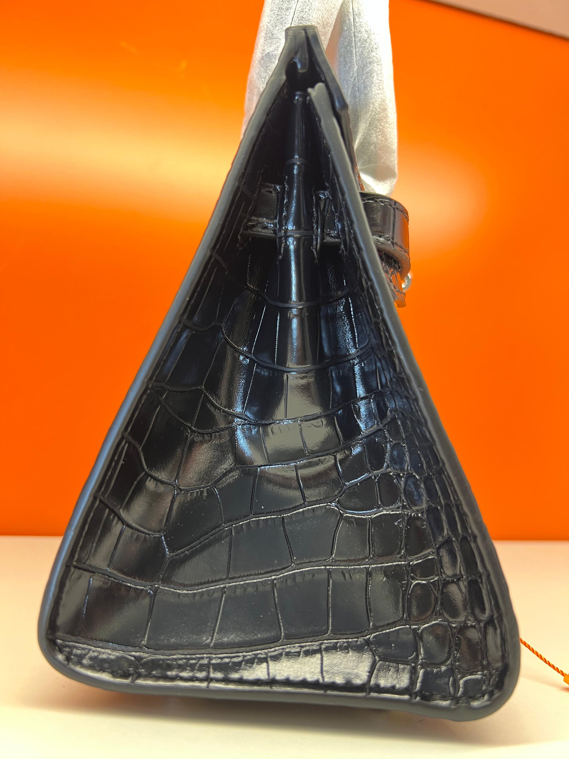 Hermes Birkin Crocodile Skin Small Carry Bag With Strap Black
