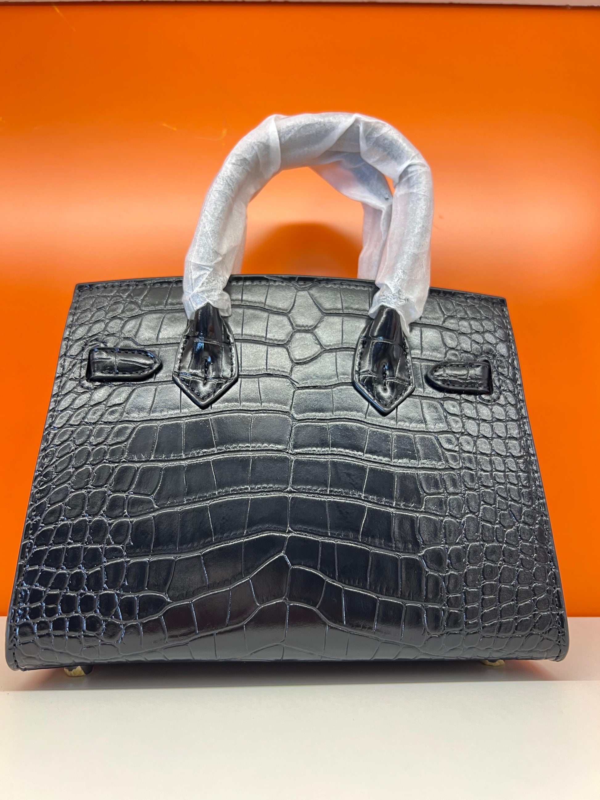 Hermes Birkin Crocodile Skin Small Carry Bag With Strap Black