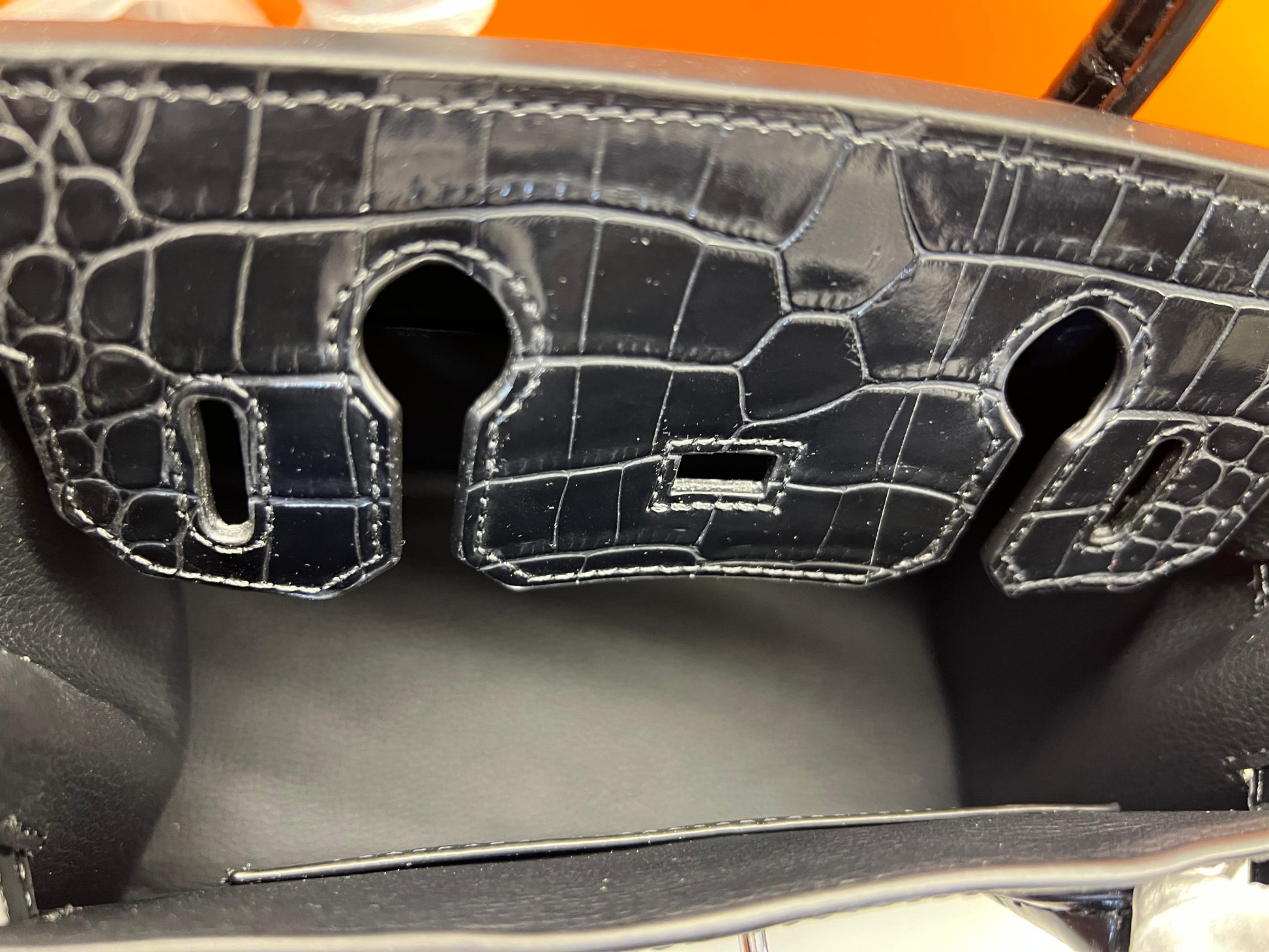 Hermes Birkin Crocodile Skin Small Carry Bag With Strap Black