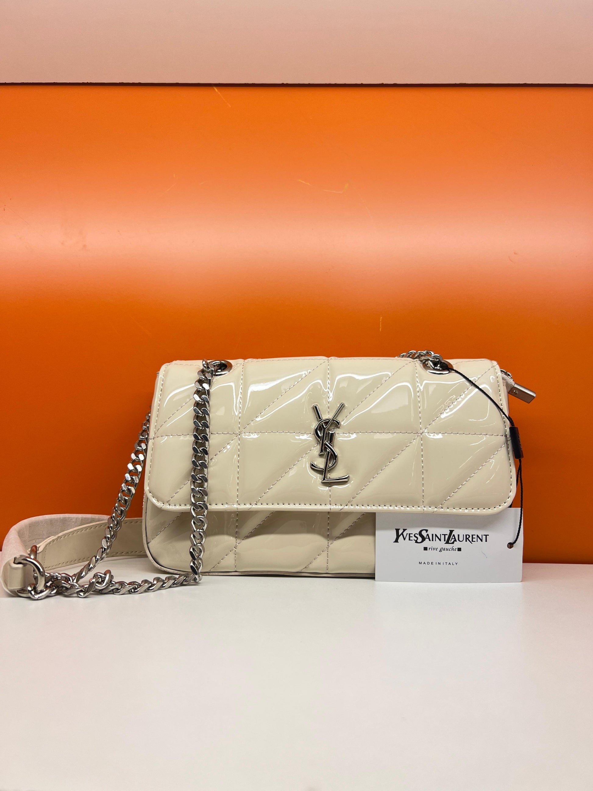 Saint Laurent YSL Small Chain Bag Shiny White
