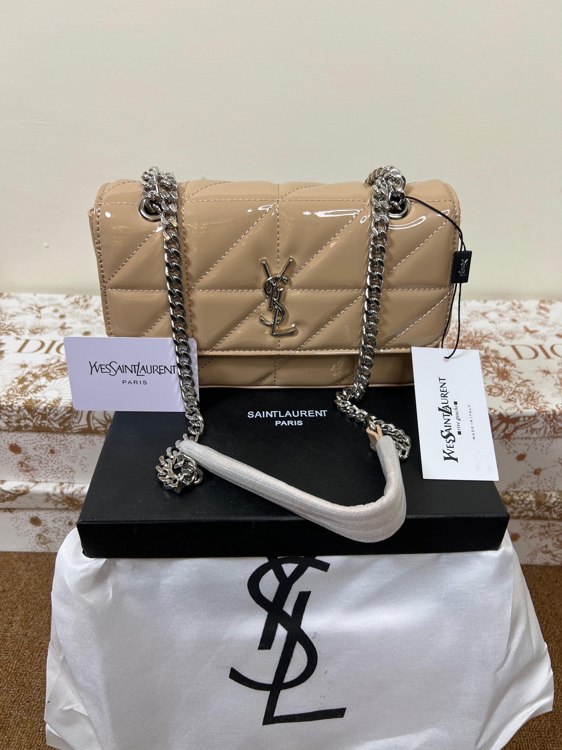 Saint Laurent YSL Small Chain Bag Shiny Cream
