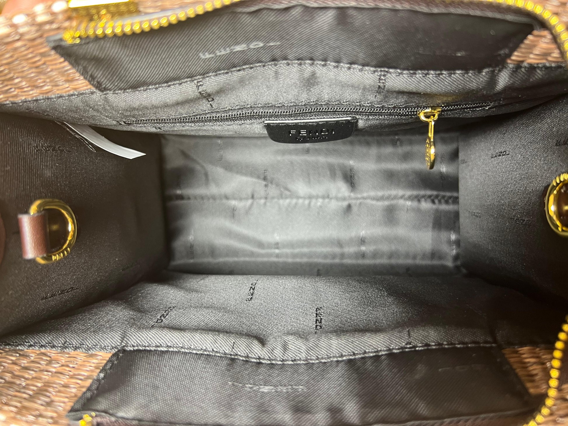 Fendi Sunshine Small Brown FF jacquard fabric bag