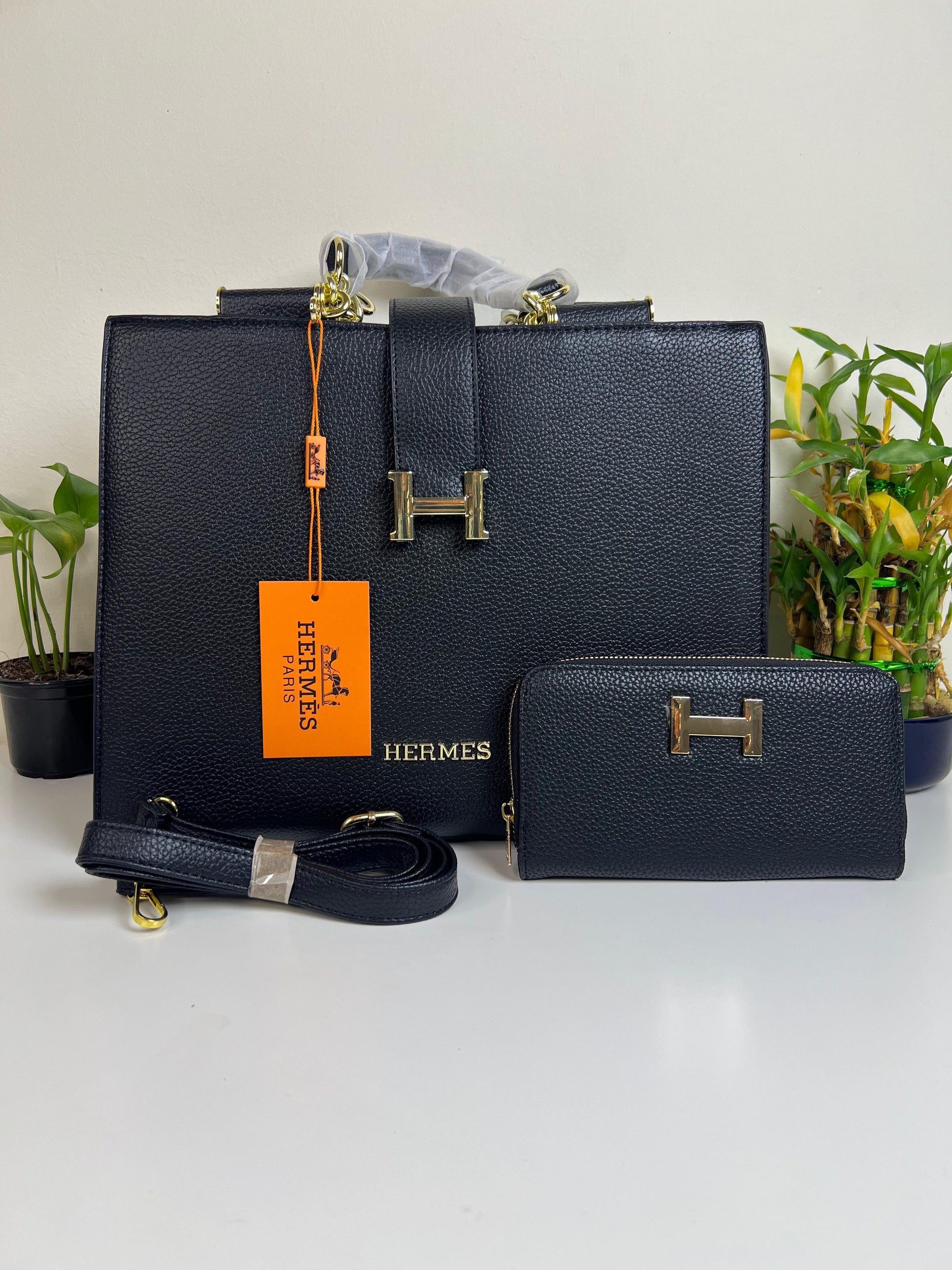 Hermes Birkin Black Long Shoulder Bag With Strap