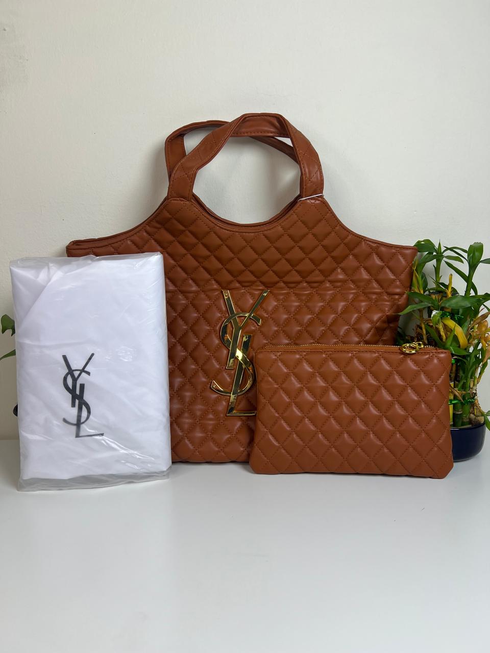 Saint Laurent Brown Quilted Leather Maxi Icare Shopping Tote