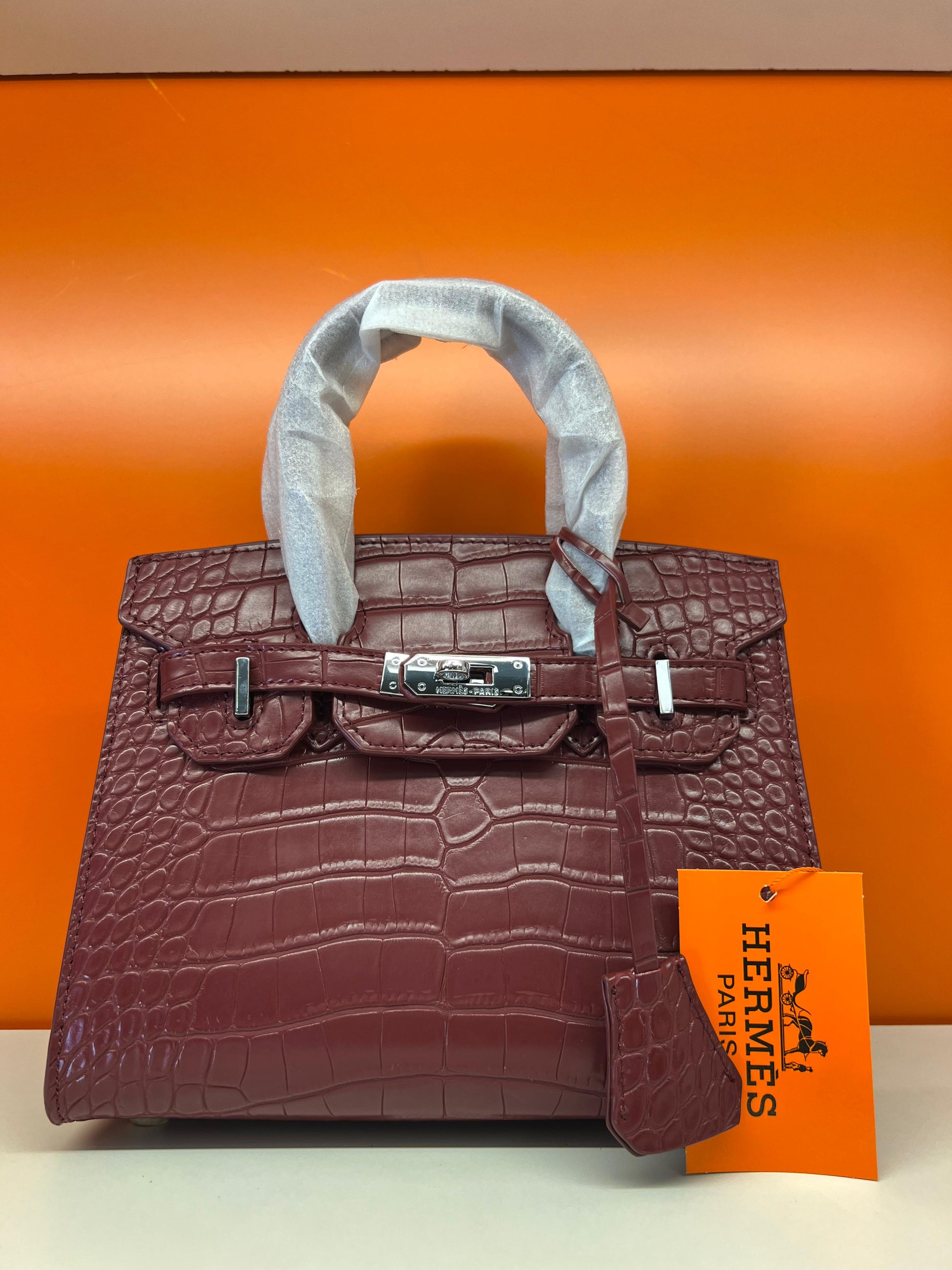 Hermes Birkin Crocodile Skin Small Carry Bag With Strap Meroon