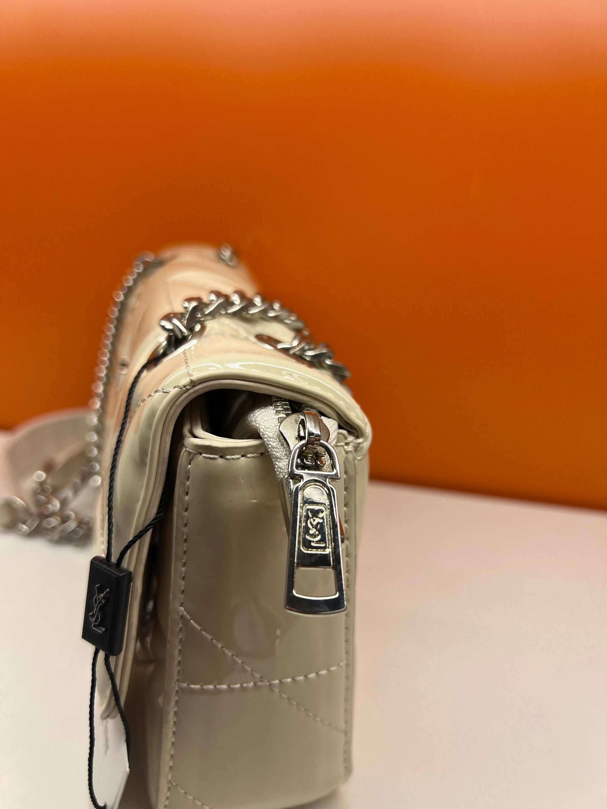 Saint Laurent YSL Small Chain Bag Shiny White