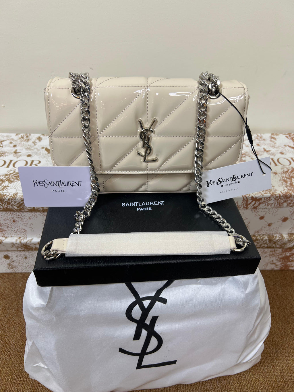 Saint Laurent YSL Small Chain Bag Shiny White