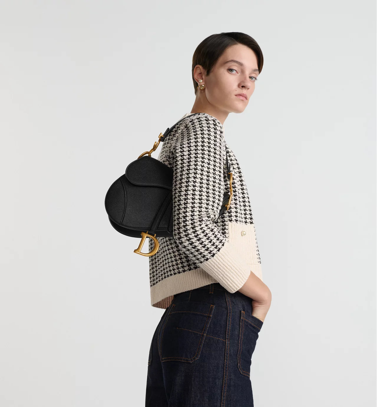 Saddle Bag with Strap Black Grained Calfskin