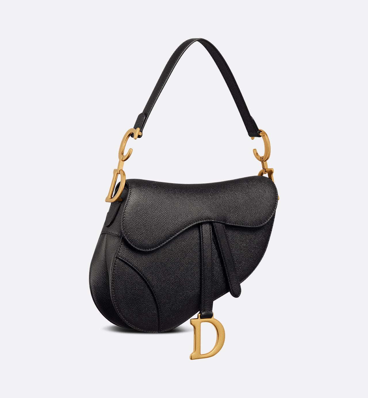 Saddle Bag with Strap Black Grained Calfskin