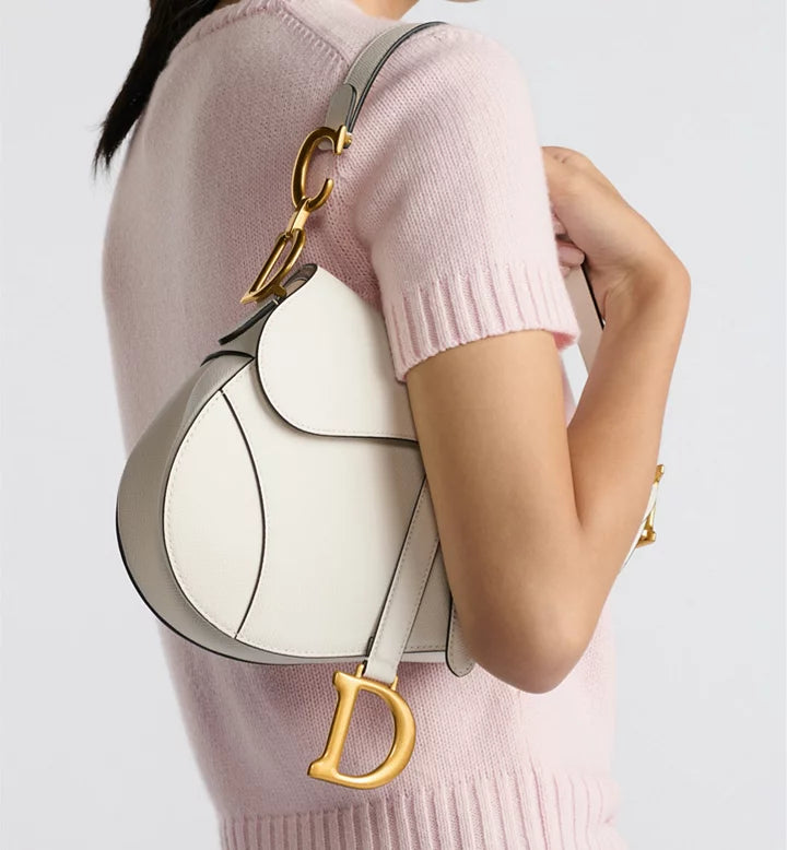 Saddle Bag with Strap White Grained Calfskin