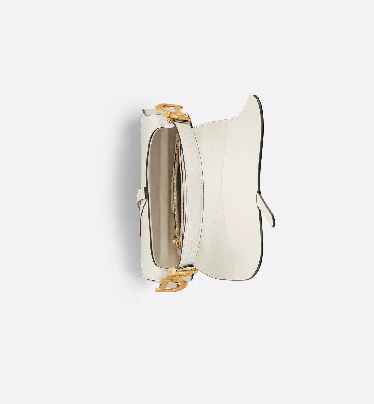 Saddle Bag with Strap White Grained Calfskin