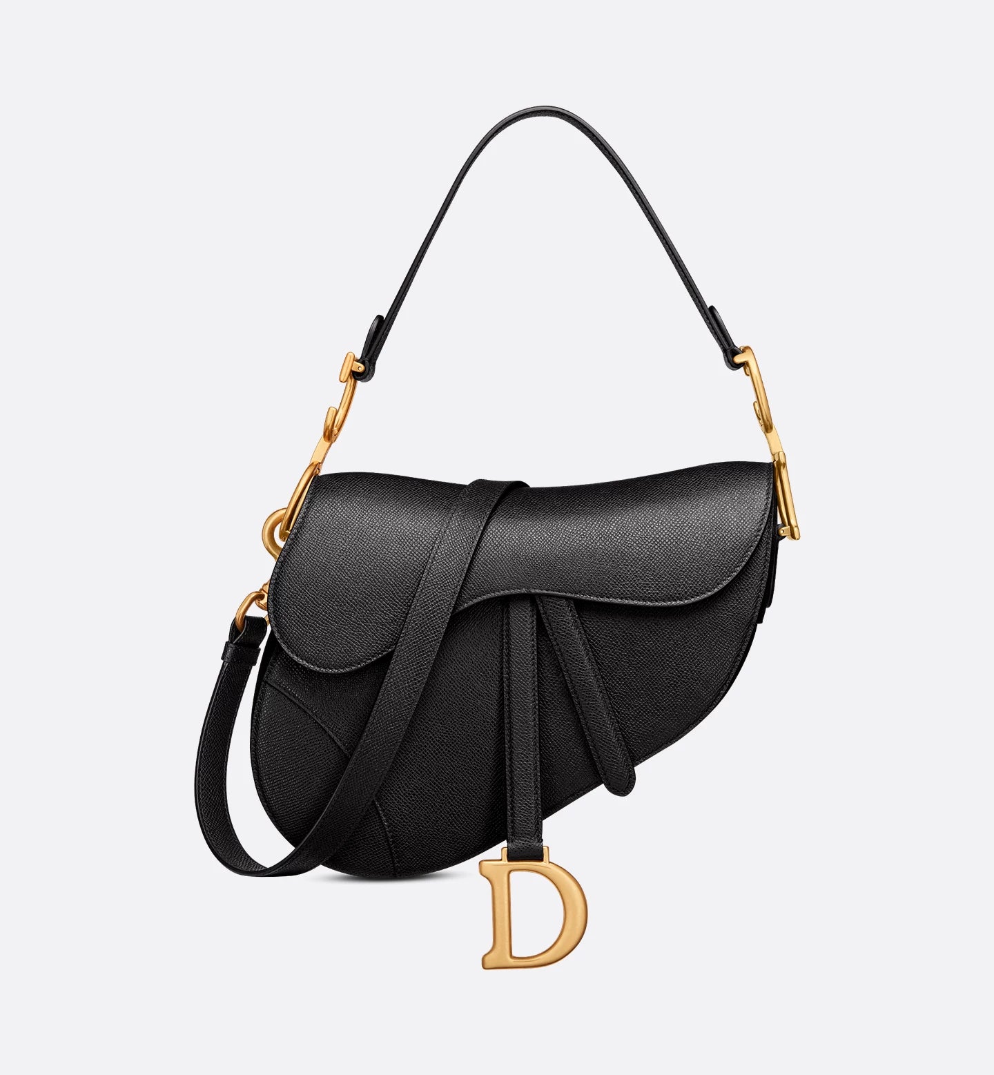 Saddle Bag with Strap Black Grained Calfskin