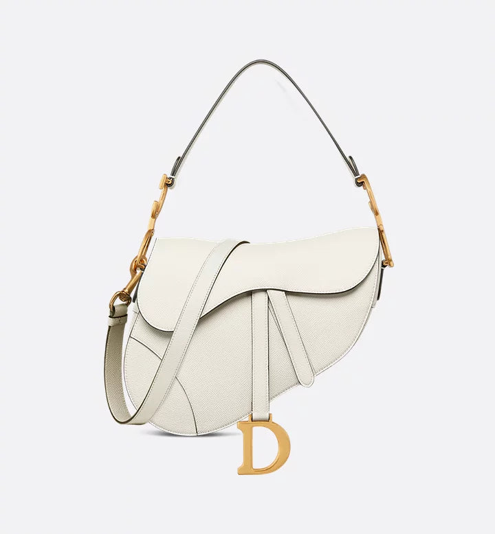 Saddle Bag with Strap White Grained Calfskin