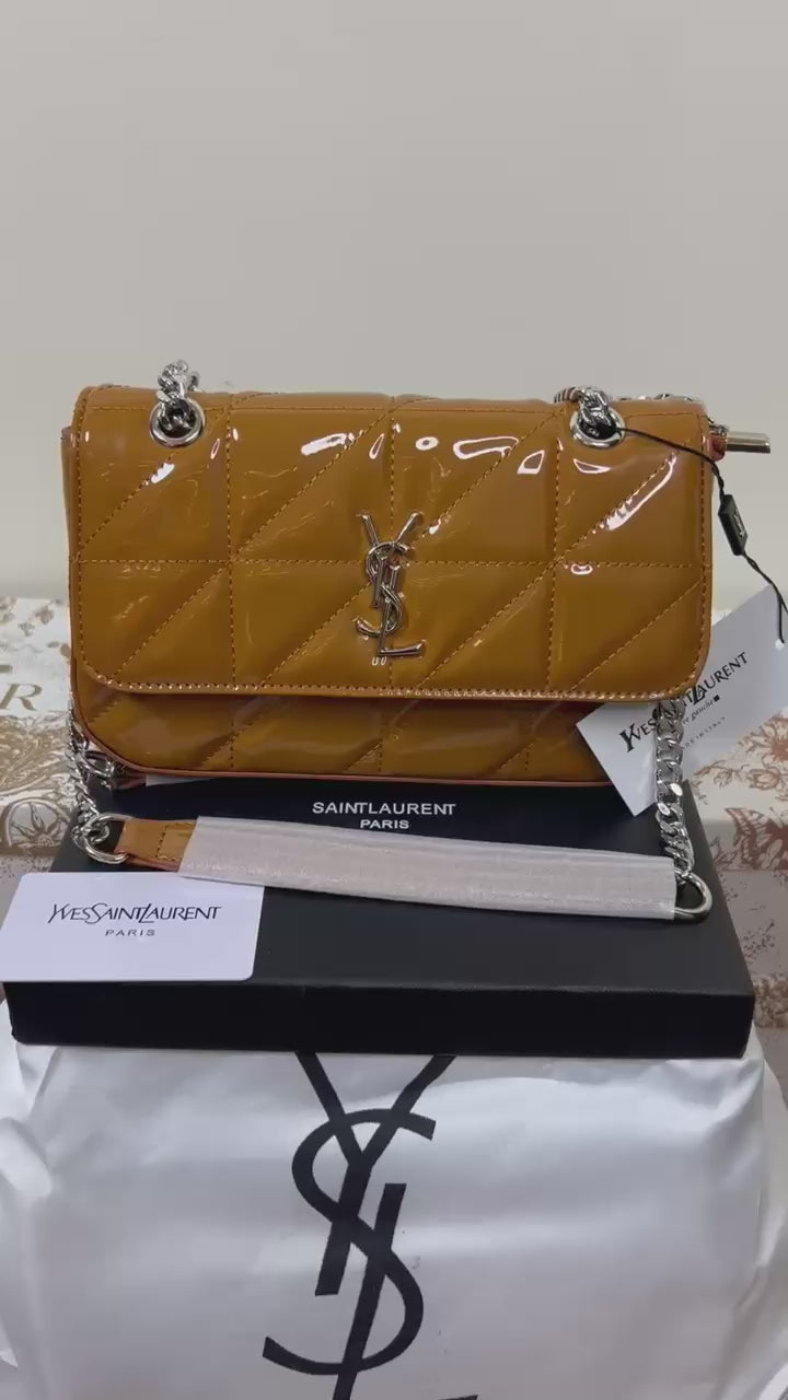 Saint Laurent YSL Small Chain Bag Shiny Brown