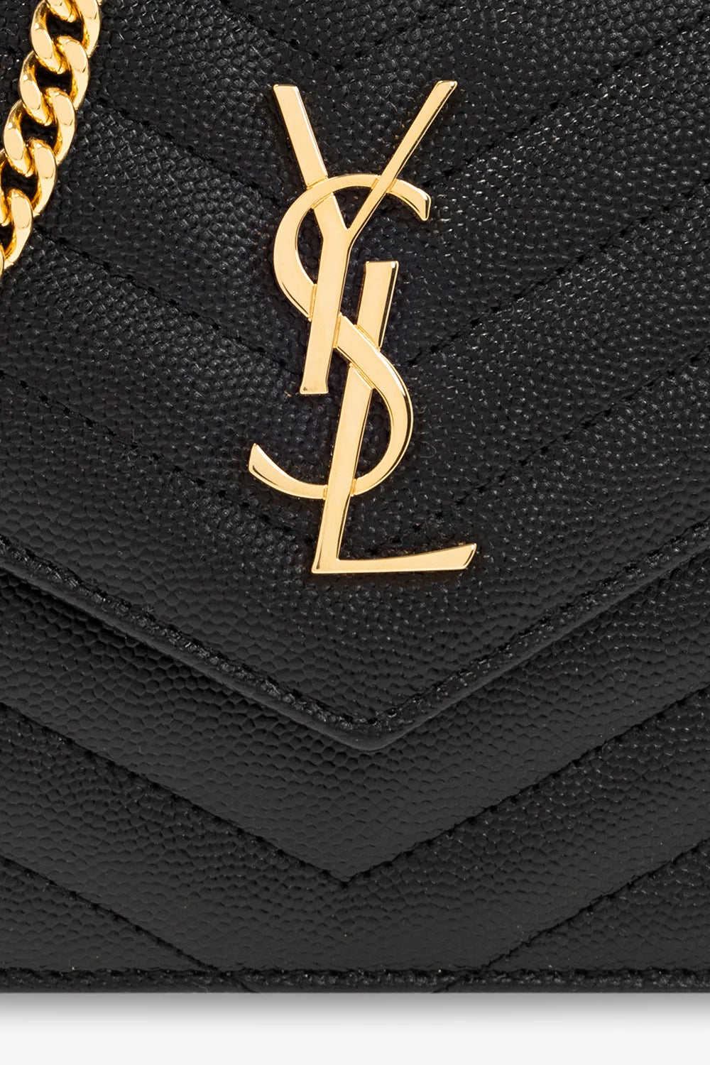 Saint Laurent YSL Cassandre Envelope Chain Wallet Black Matt
