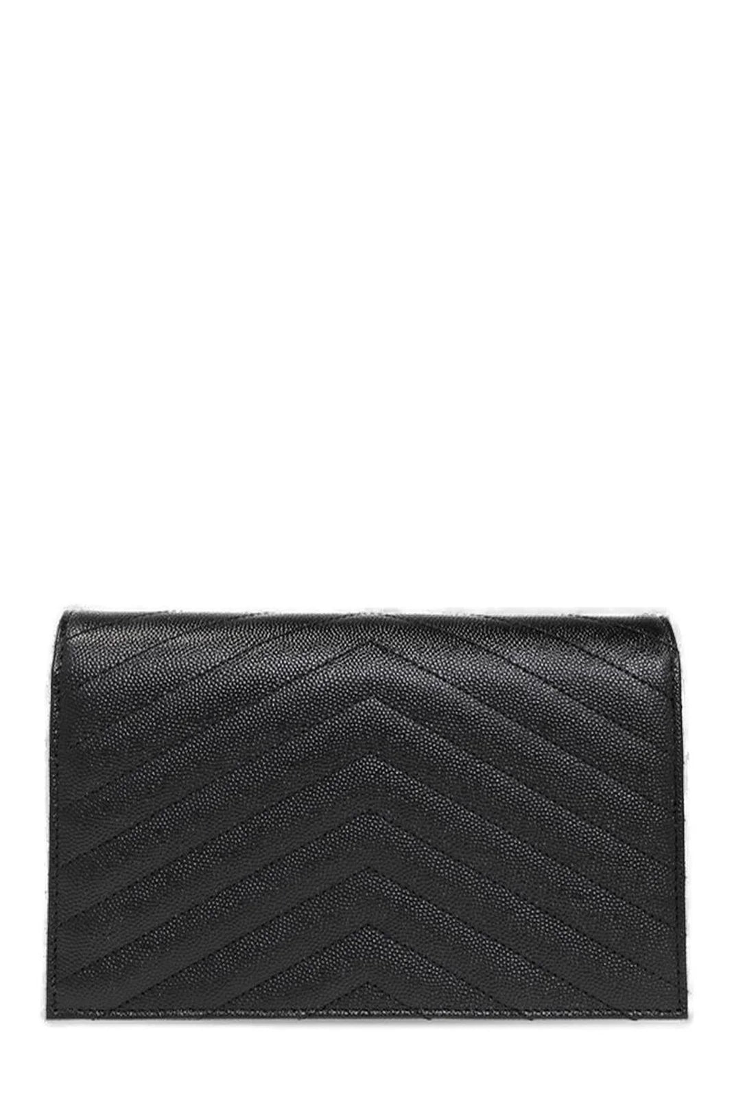 Saint Laurent YSL Cassandre Envelope Chain Wallet Black Matt