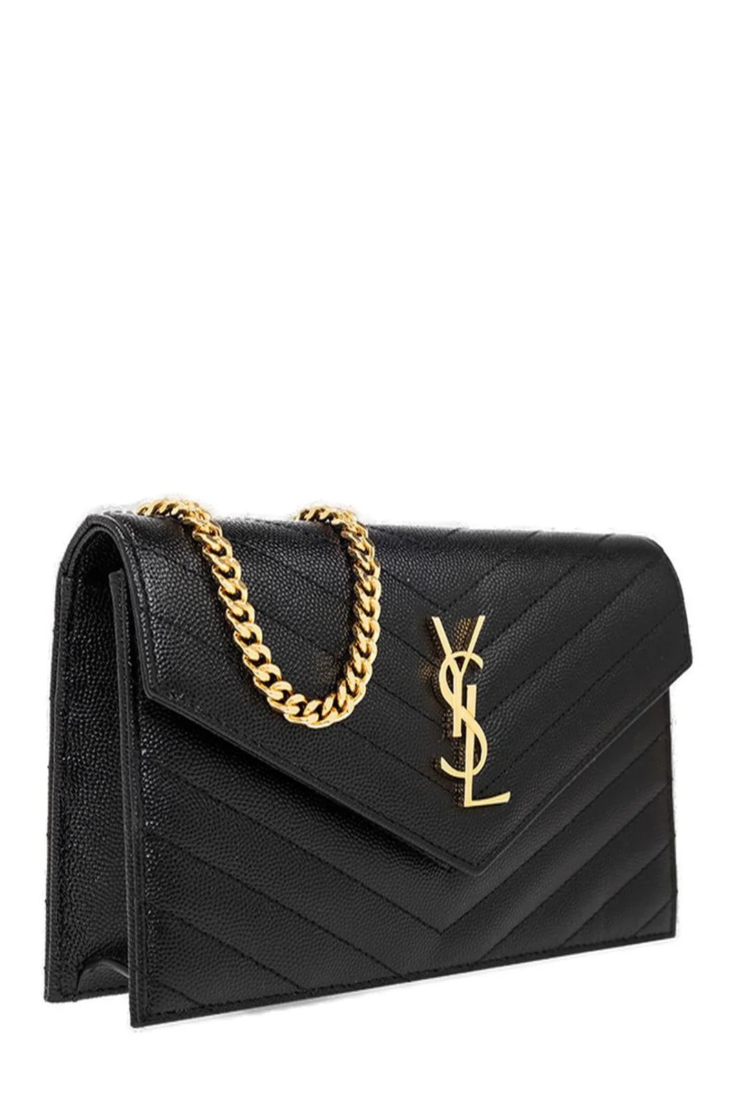 Saint Laurent YSL Cassandre Envelope Chain Wallet Black Matt